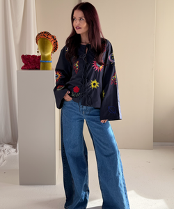 DAKOTA EMBROIDERY BLOUSE - NAVY
