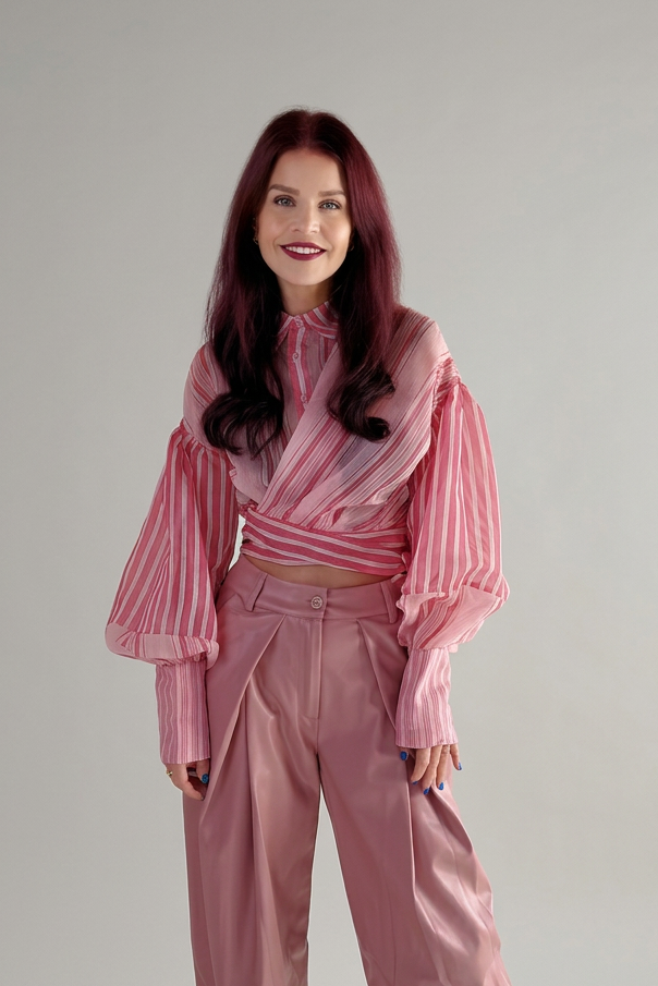 RIVER STRIPED WRAPPED BLOUSE - PINK