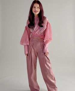 RIVER STRIPED WRAPPED BLOUSE - PINK