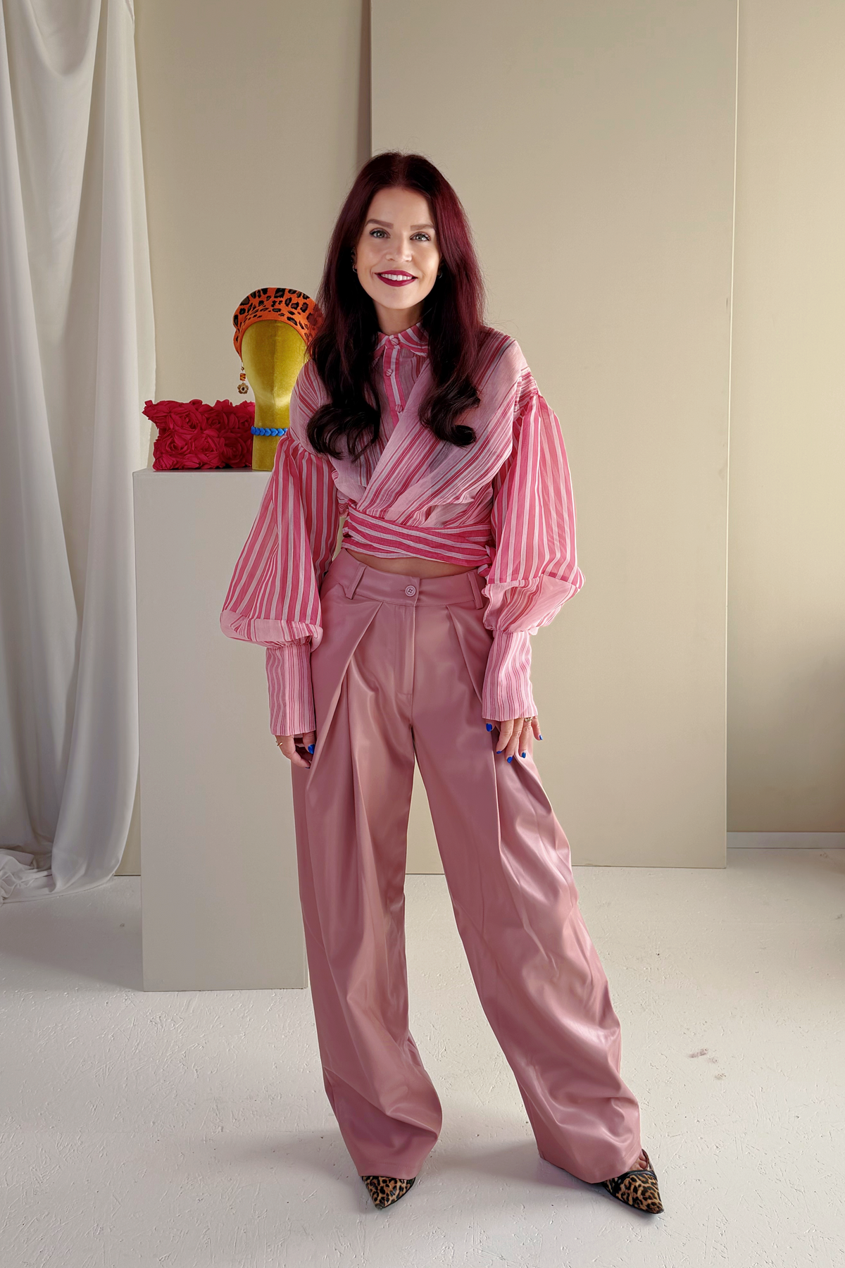 RIVER STRIPED WRAPPED BLOUSE - PINK