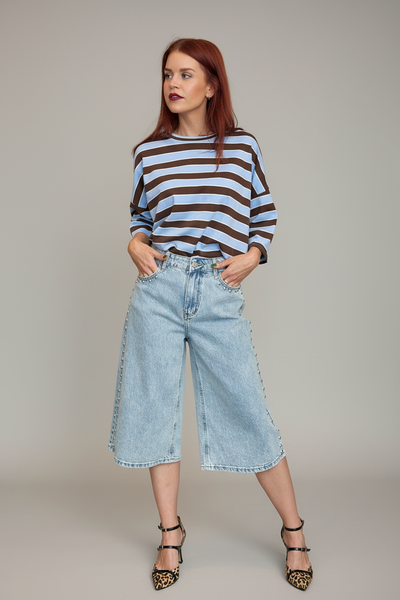 BENNY STUDDED DENIM JORTS - BLUE