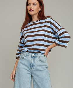 RAVI STRIPED BOW TEE - BROWN/BLUE