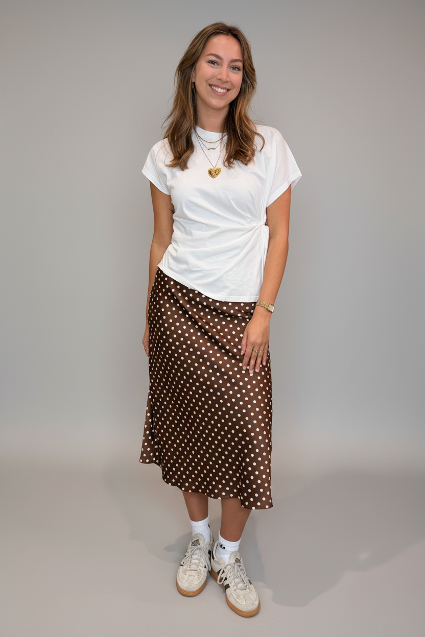 YAS | PELLA HW MIDI SKIRT - PINECONE ECRU DOTS