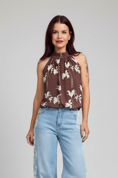 MARIANNE HALTER BLOUSE - BROWN