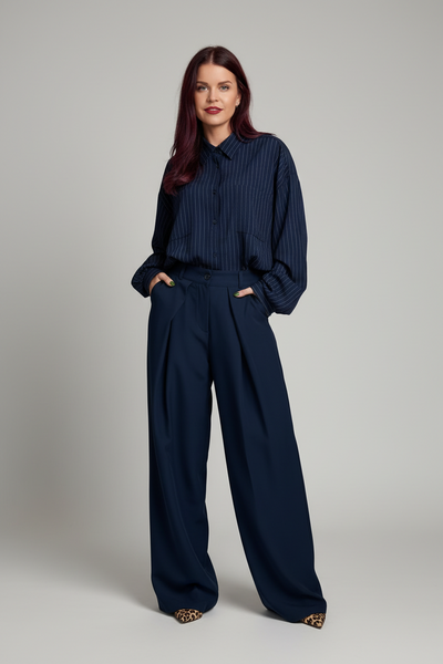 DEAN PLEATED PANTS - NAVY