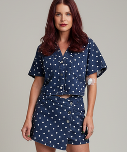 LISSI DOT DENIM SKORT - NAVY
