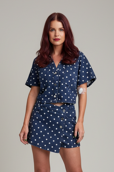 LISSI DOT DENIM BLOUSE - NAVY