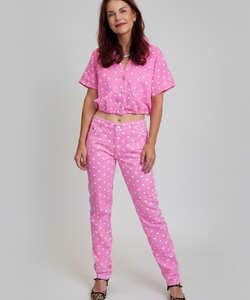 LISSI DOT DENIM BLOUSE - PINK