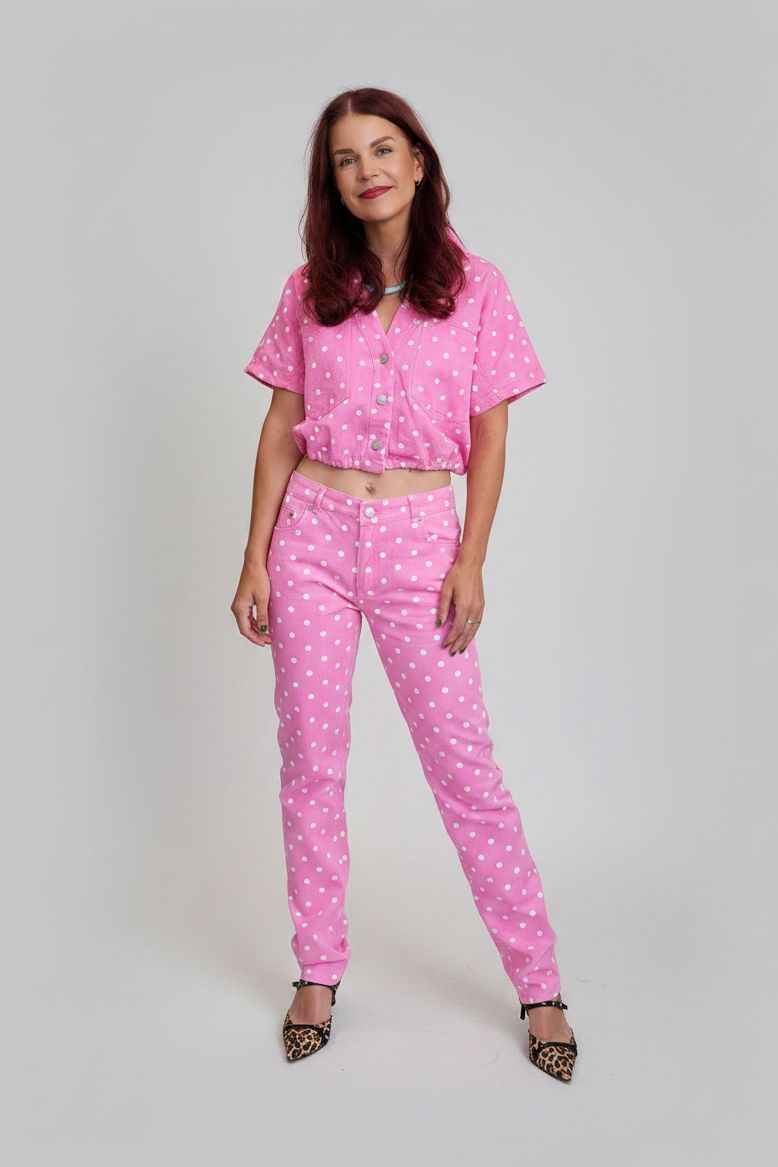 LISSI DOT DENIM BLOUSE - PINK