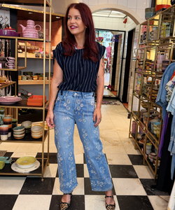 NINA EMBROIDERY JEANS - BLUE