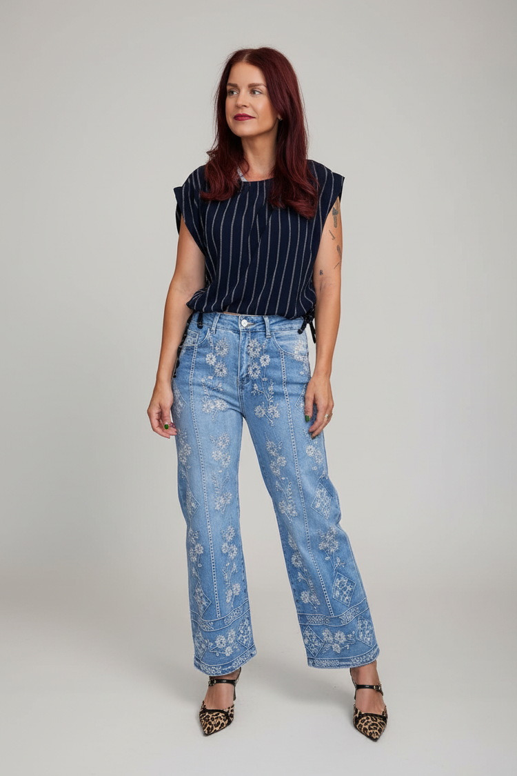 NINA EMBROIDERY JEANS - BLUE
