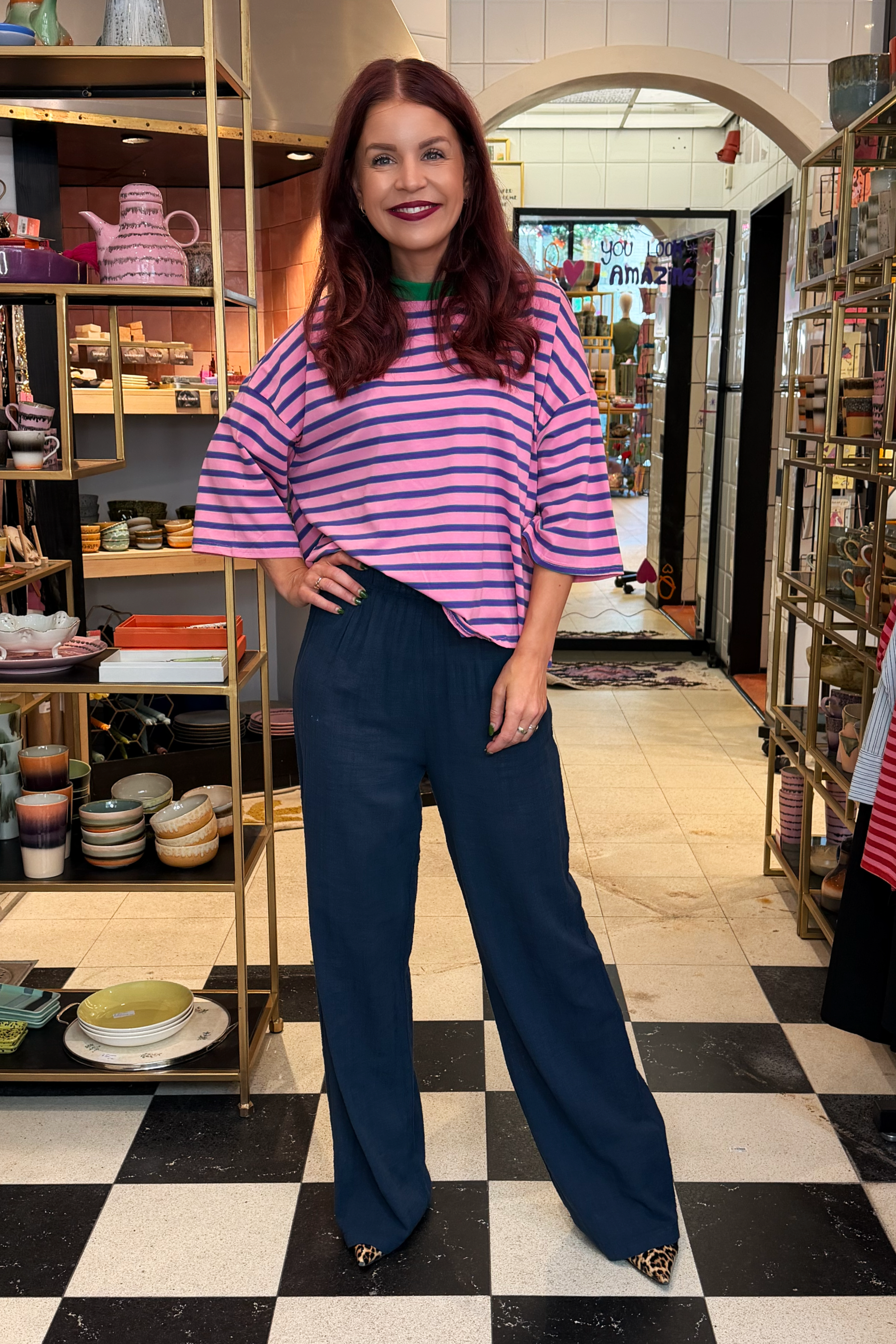 LULU STRIPED BOW TEE - PINK/PURPLE
