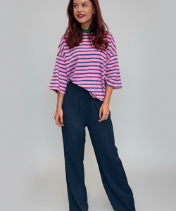 LULU STRIPED BOW TEE - PINK/PURPLE
