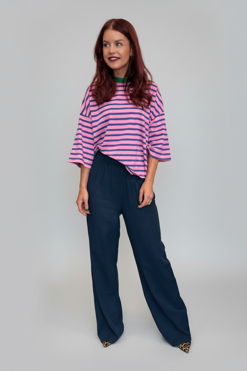 LULU STRIPED BOW TEE - PINK/PURPLE