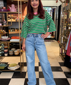 LULU STRIPED BOW TEE - GREEN/PINK