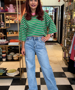 LULU STRIPED BOW TEE - GREEN/PINK