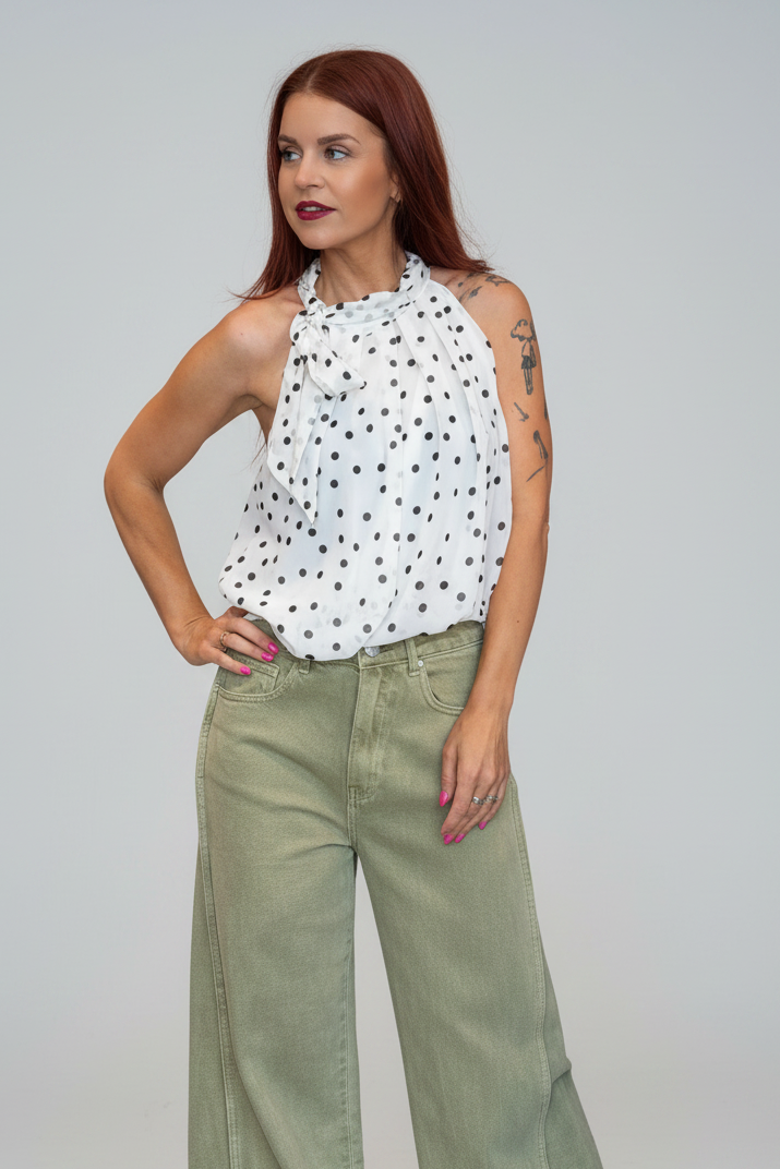 LIZ POLKA DOT TOP - WHITE