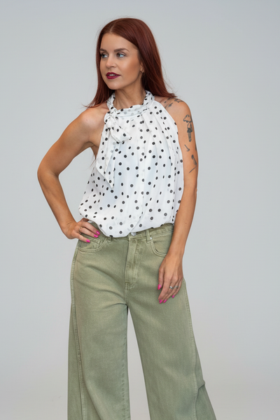 LIZ POLKA DOT TOP - WHITE