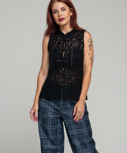 MILLY MANDARIN TOP - BLACK