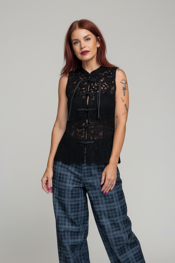 MILLY MANDARIN TOP - BLACK
