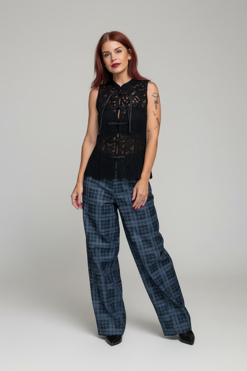 MILLY MANDARIN TOP - BLACK