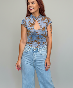 MILLY MANDARIN TOP - BLUE