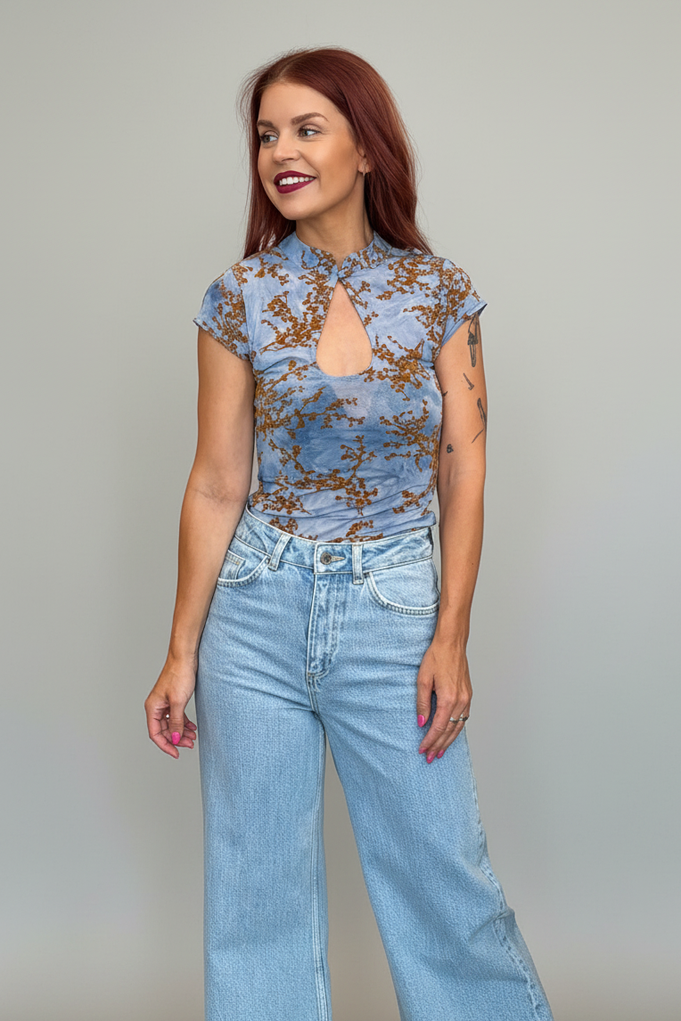 MILLY MANDARIN TOP - BLUE