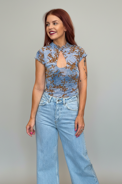 MILLY MANDARIN TOP - BLUE
