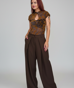 MILLY MANDARIN TOP - BROWN