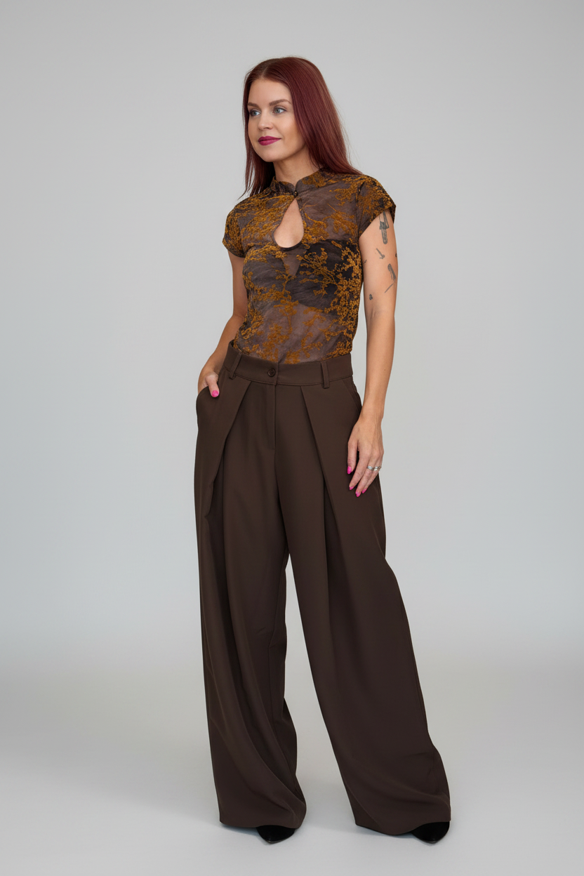 MILLY MANDARIN TOP - BROWN