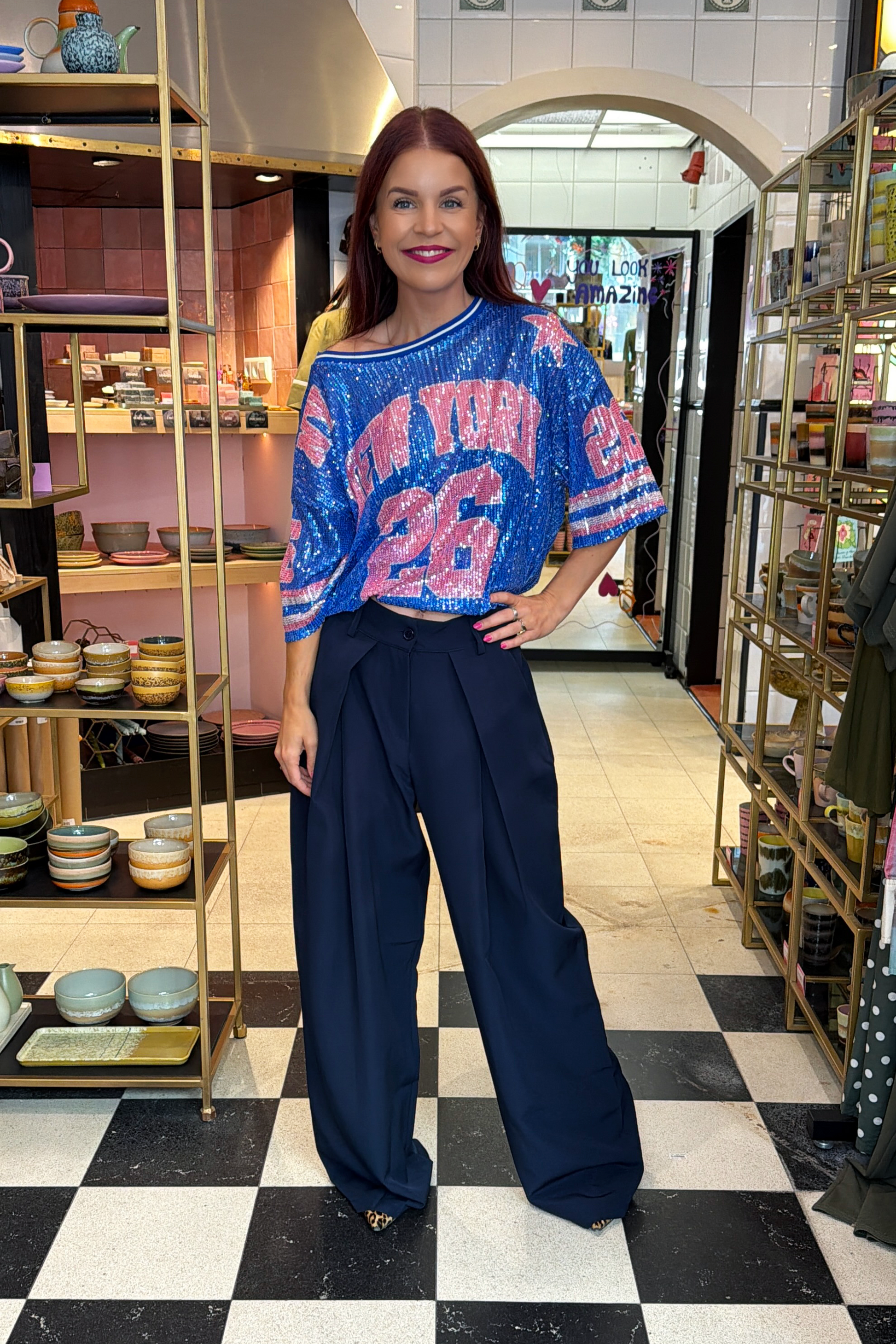 CHARLY SEQUIN TEE - BLUE/PINK