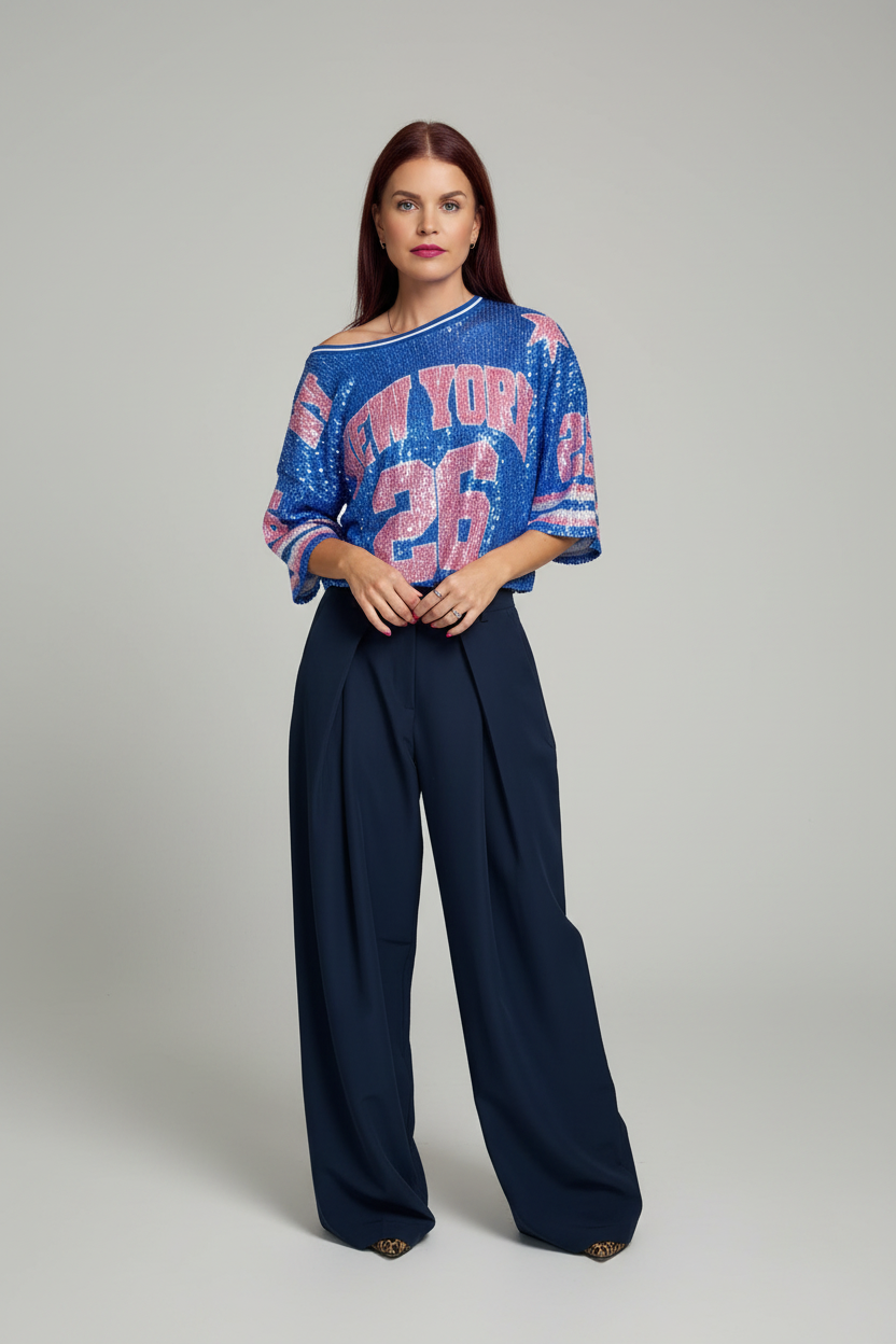 CHARLY SEQUIN TEE - BLUE/PINK
