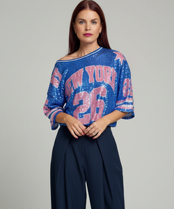 CHARLY SEQUIN TEE - BLUE/PINK