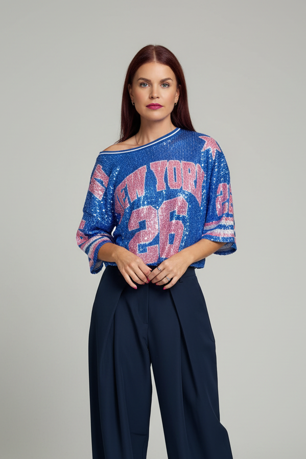 CHARLY SEQUIN TEE - BLUE/PINK