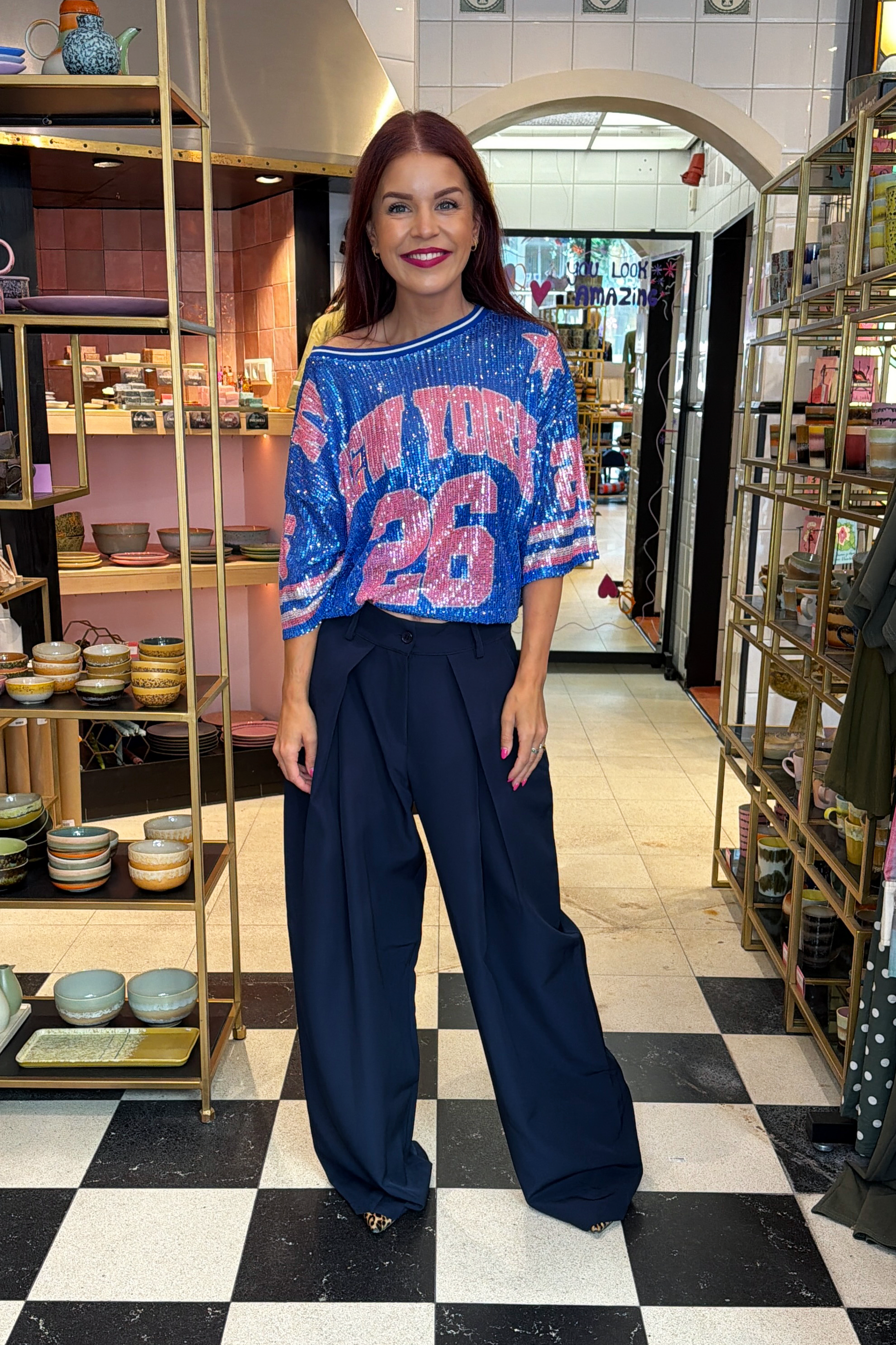 CHARLY SEQUIN TEE - BLUE/PINK