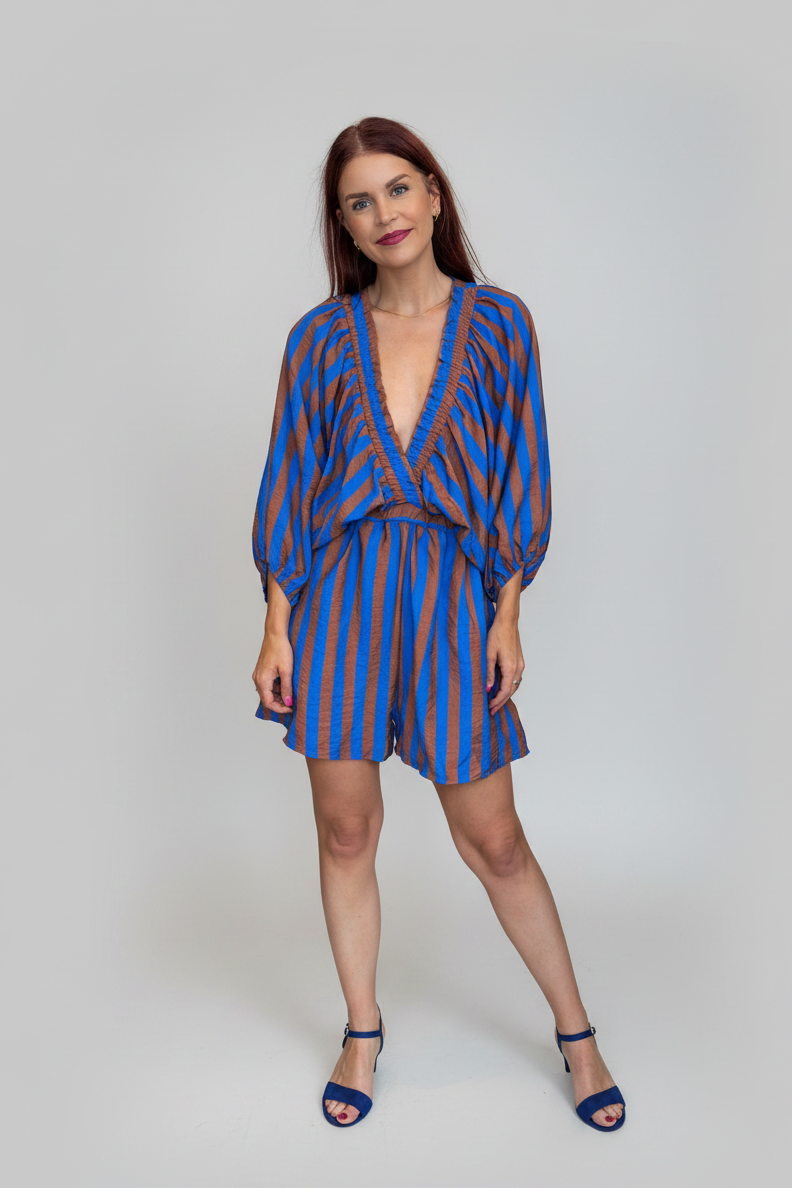ISA STRIPED JUMPSUIT - ROYAL BLUE