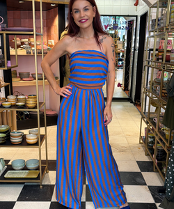 DANI STRIPED JUMPSUIT - BLUE/BROWN