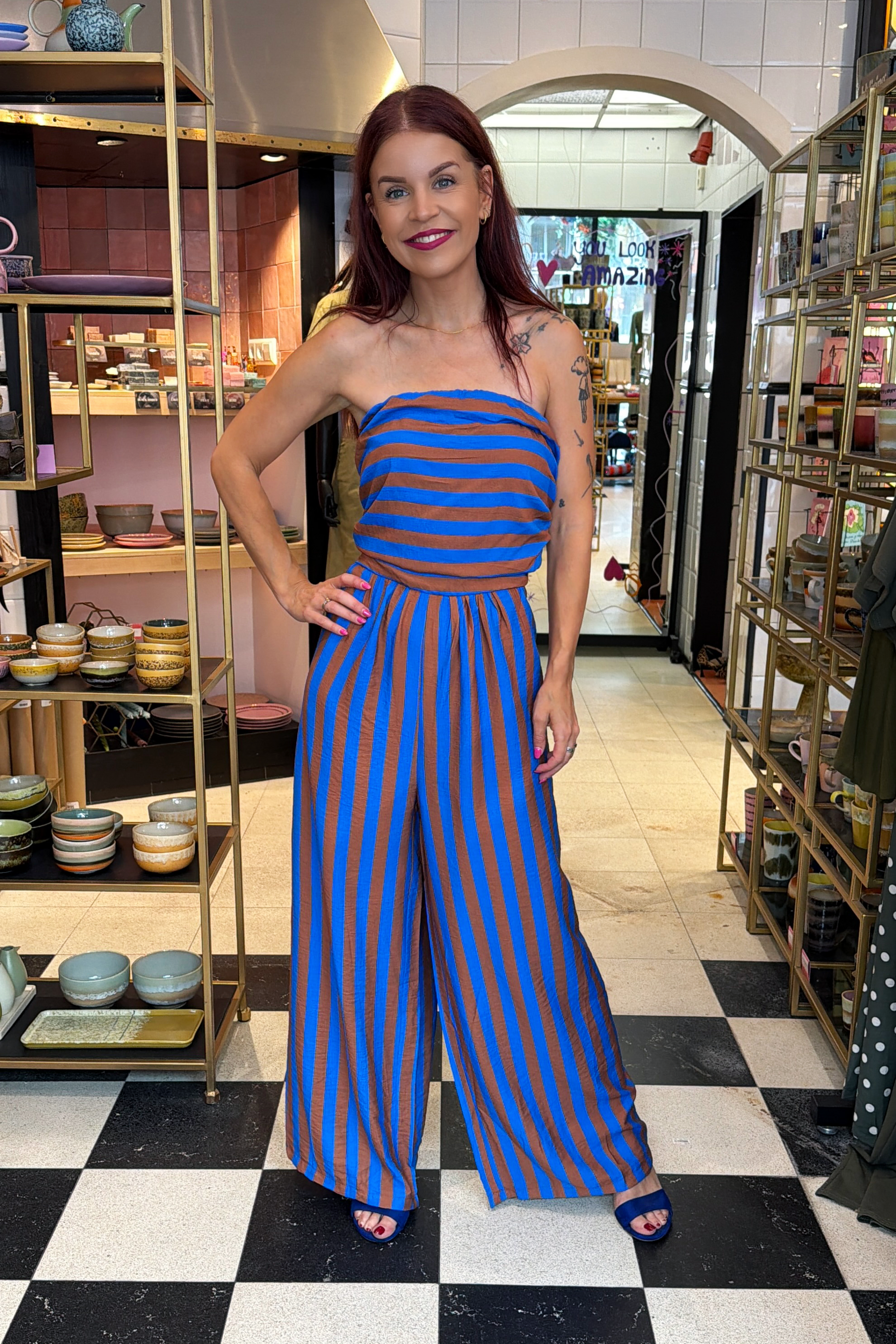 DANI STRIPED JUMPSUIT - BLUE/BROWN