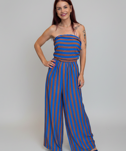 DANI STRIPED JUMPSUIT - BLUE/BROWN