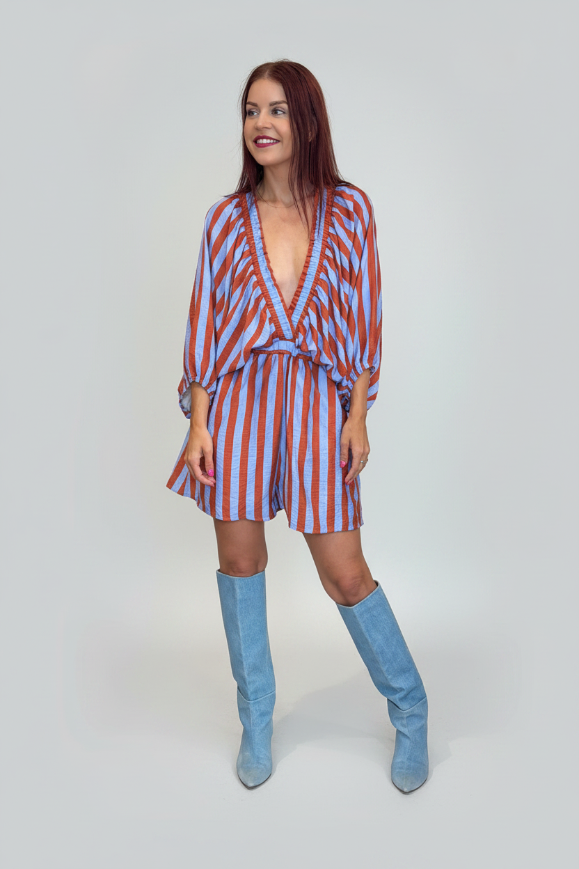 ISA STRIPED JUMPSUIT - TERRACOTTA