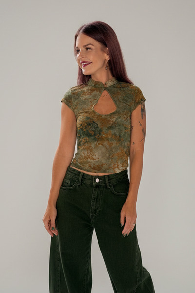 MILLY MANDARIN TOP - GREEN