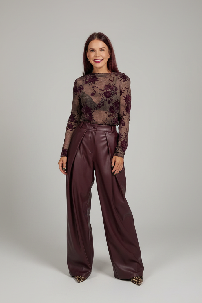 DEAN PU PLEATED PANTS - BORDEAUX