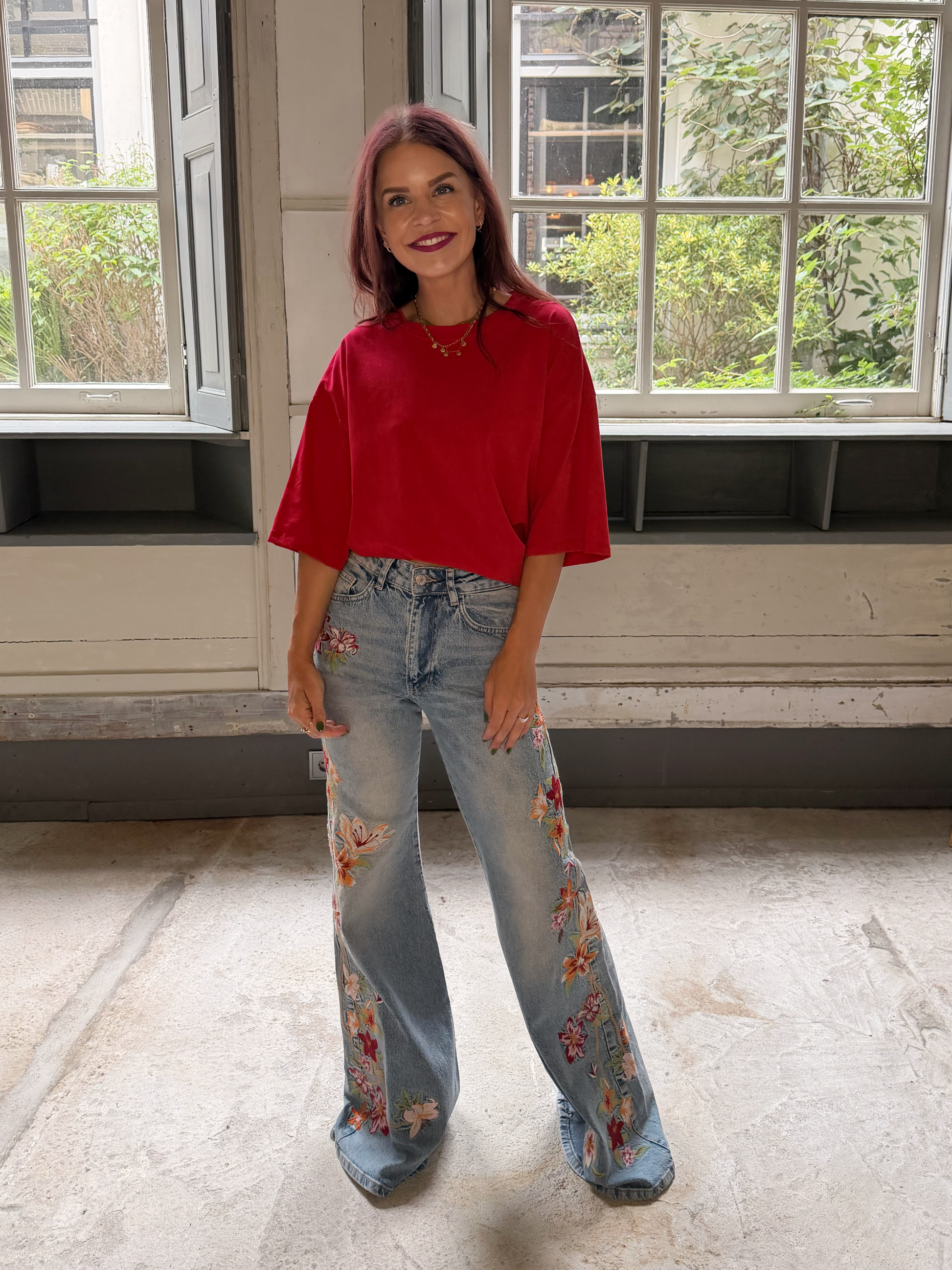 EMBROIDERY FLARE JEANS - CORNFLOWER/BLUE