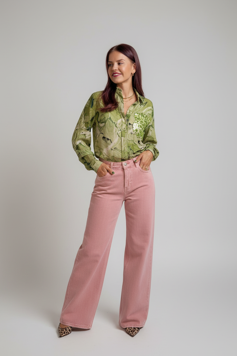 CELINE WIDE LEG JEANS - PINK