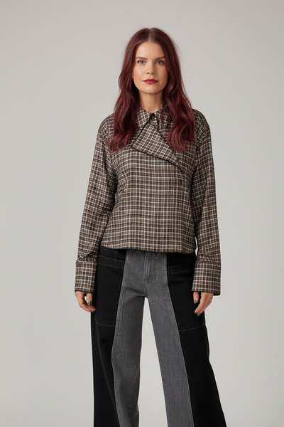 YAS | TULVA LS SHORT SHIRT - BLACK CHECKED