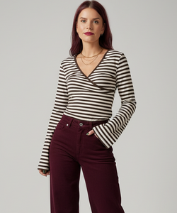 RAMY STRIPED TOP - BROWN/WHITE