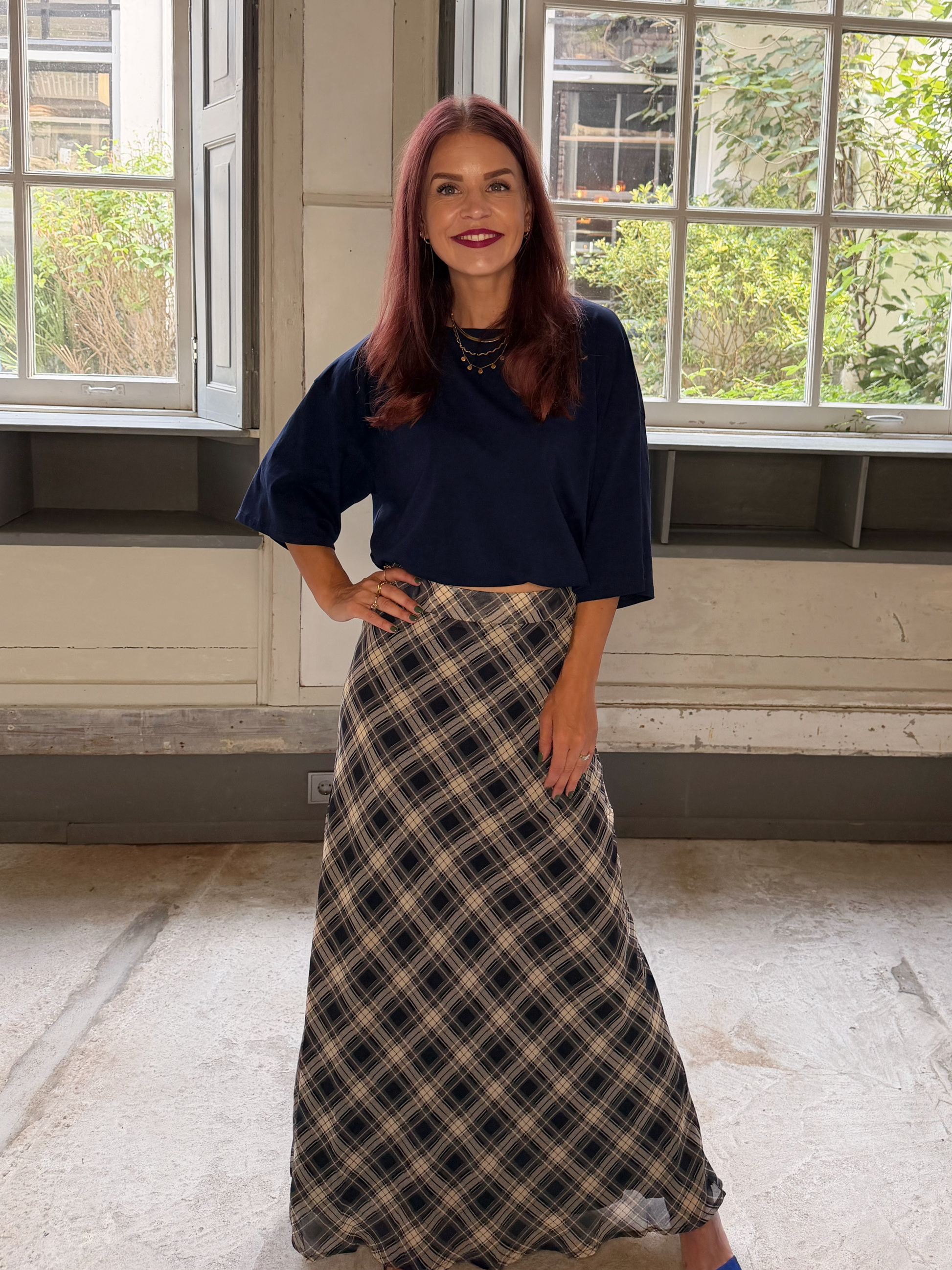 THALIA CHECKED SKIRT - BLUE