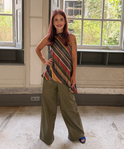 SISLEY HALTER TOP - GREEN STRIPES