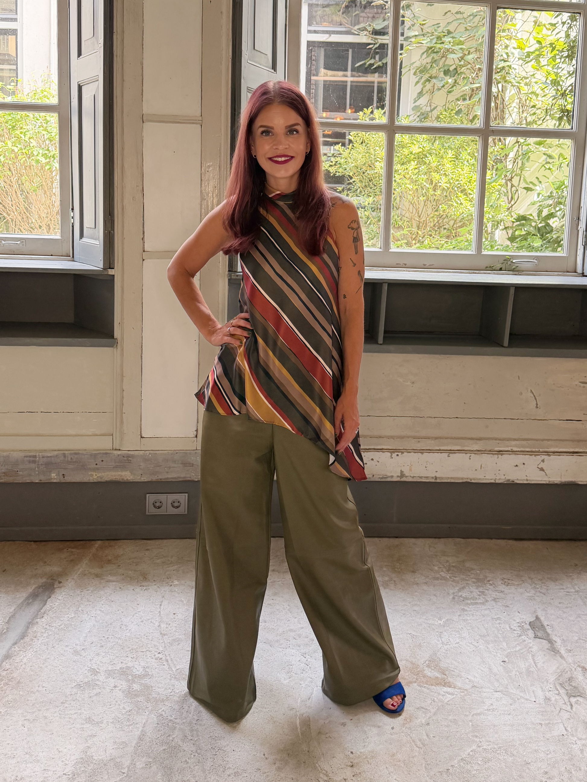 SISLEY HALTER TOP - GREEN STRIPES