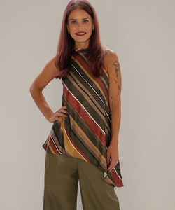 SISLEY HALTER TOP - GREEN STRIPES